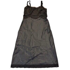Vintage Barbizon Size 10 Satin Lace Nightgown Slip Dress Lingerie Coquette Black